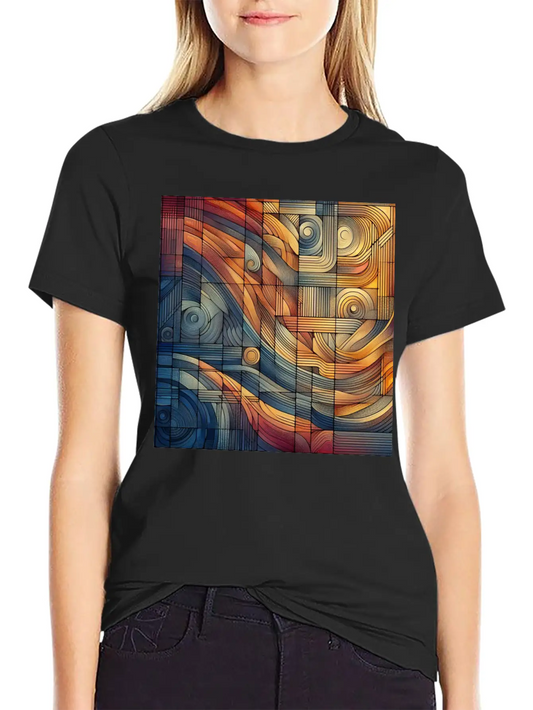 "Harmony Grid: A Symphony Of Lines" Lightweight Cotton T-Shirt – Daily Comfort Graphic Shirt