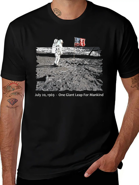 (nasa_one_giant_step_tshirt) Relaxed Everyday Tee – Lightweight And Durable Cotton